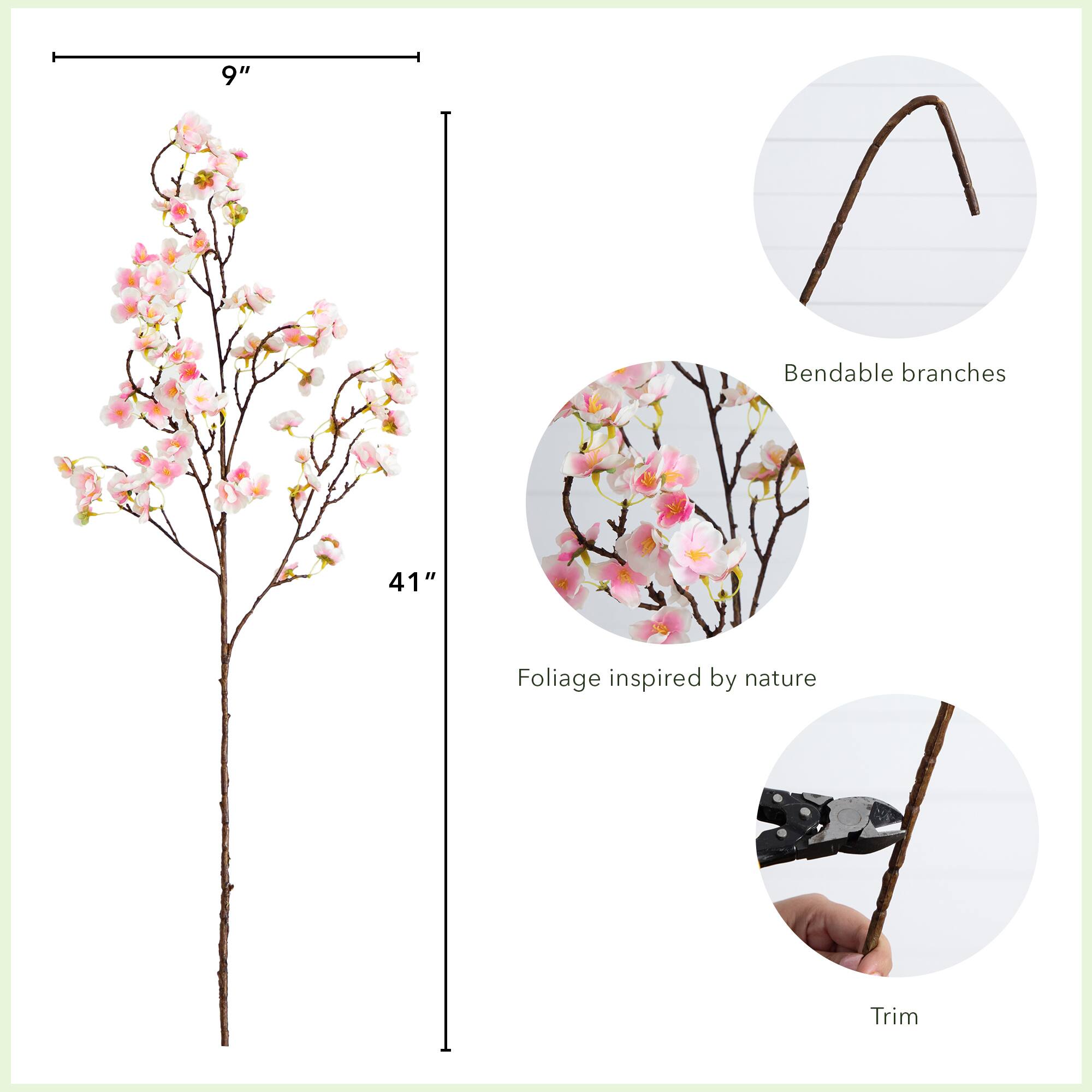 41" Pink Cherry Blossom Flower Stems, 3ct.